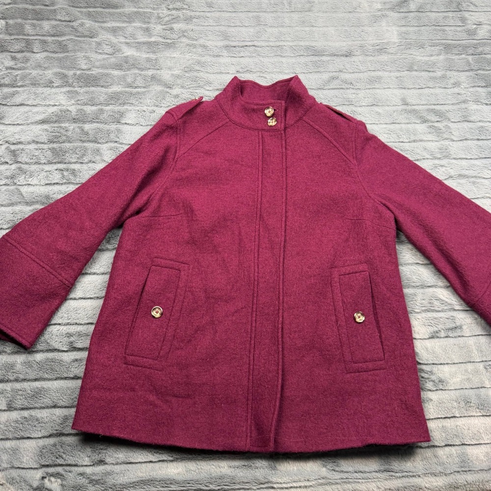 Chicos Magenta Wool Blend Mock Neck Swing Pea Coat Jacket Berry Pink Size 1 M
